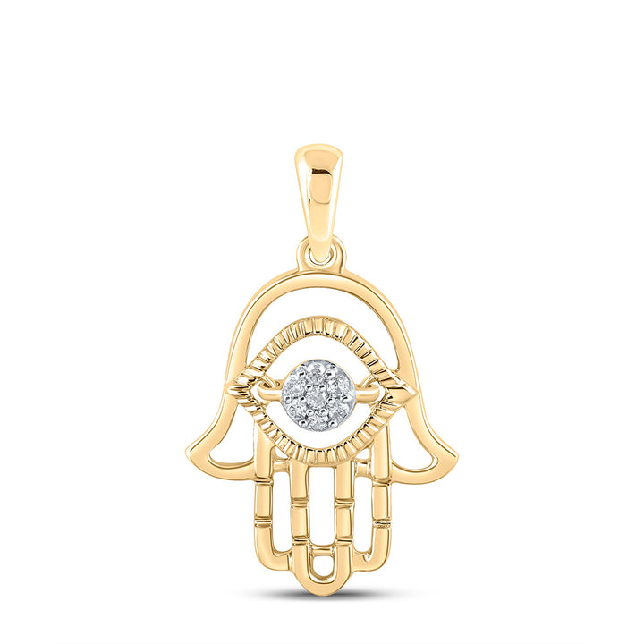 10kt Yellow Gold Womens Round Diamond Hamsa Fashion Pendant 1/20 Cttw