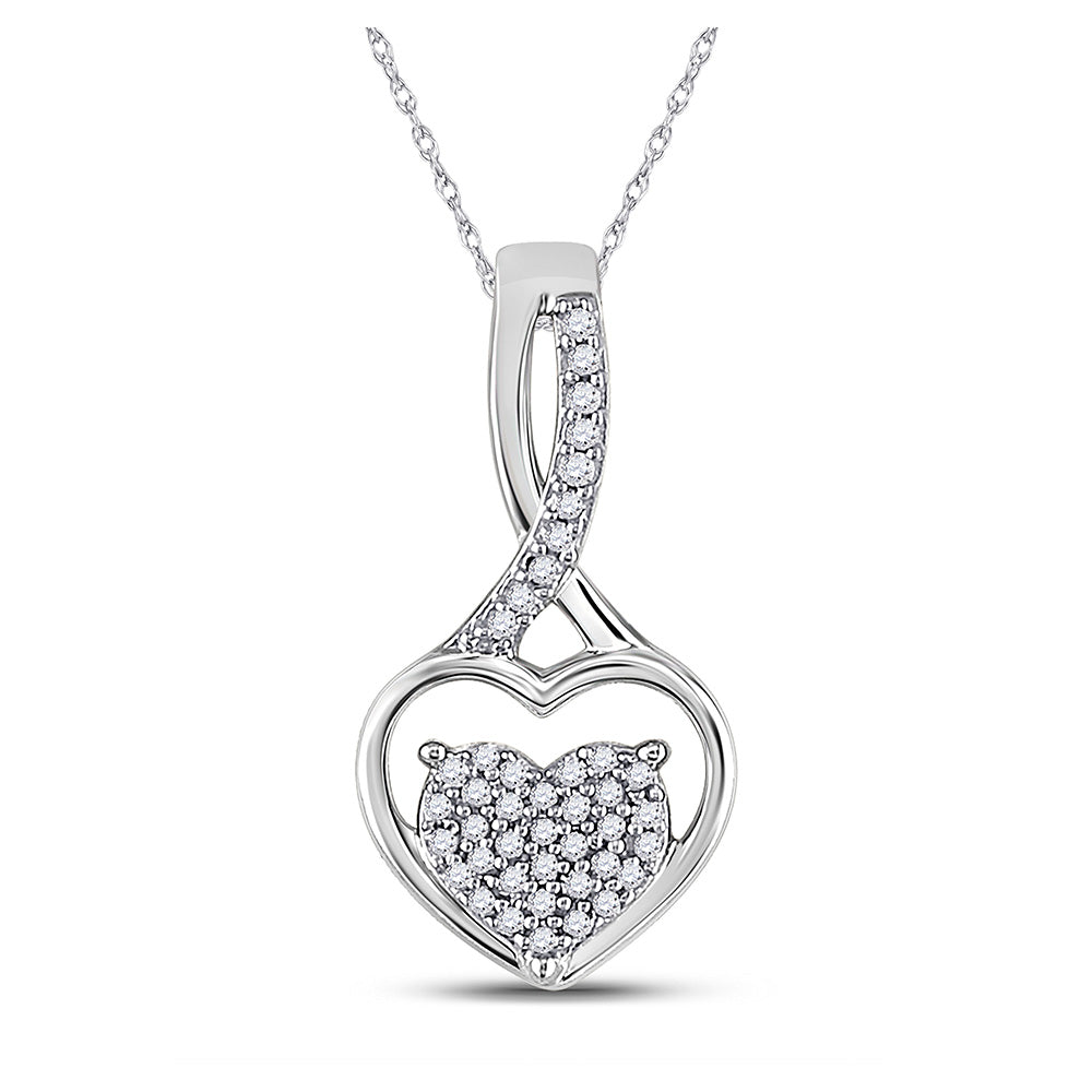 10kt White Gold Womens Round Diamond Heart Pendant 1/6 Cttw