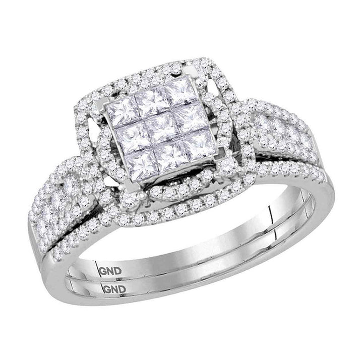 14kt White Gold Princess Diamond Bridal Wedding Ring Band Set 1 Cttw