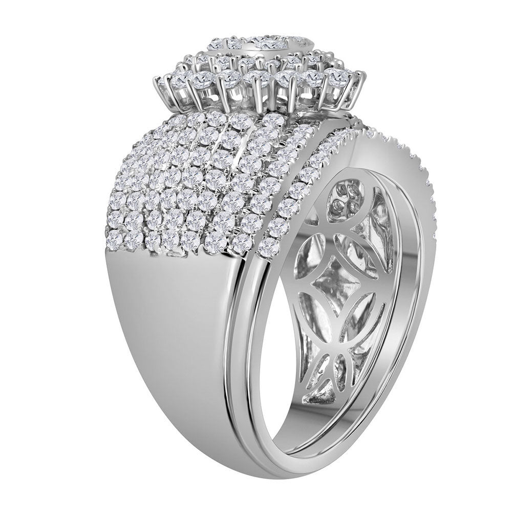 14kt White Gold Round Diamond Cluster Bridal Wedding Ring Band Set 2 Cttw