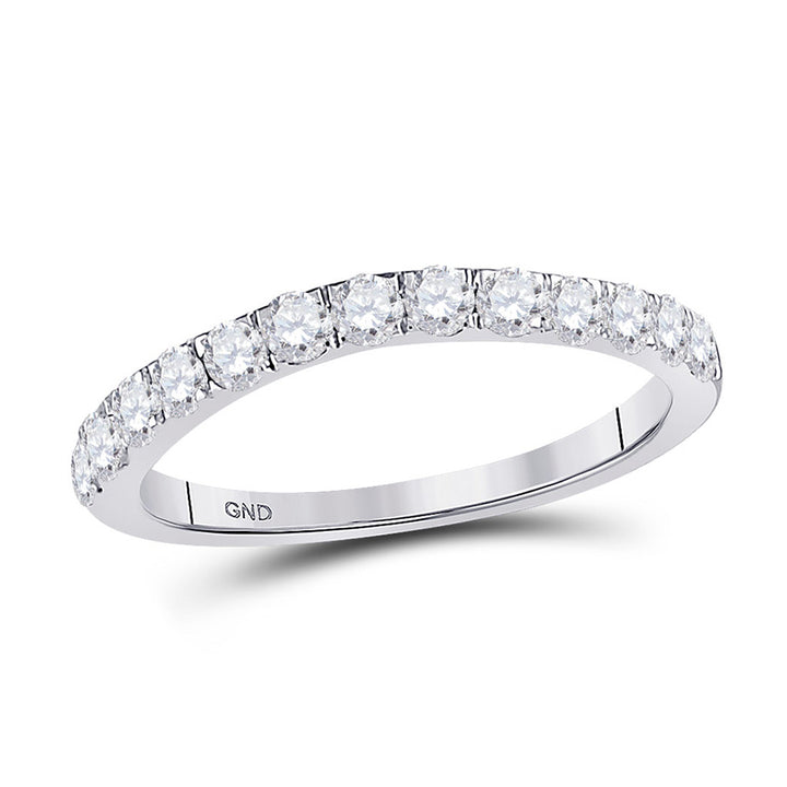 10kt White Gold Womens Round Diamond Single Row Band Ring 1/2 Cttw