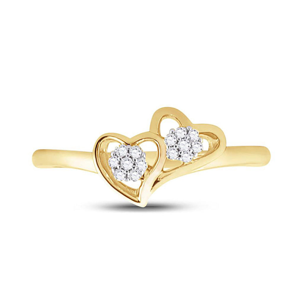 10kt Yellow Gold Womens Round Diamond Double Heart Ring 1/10 Cttw