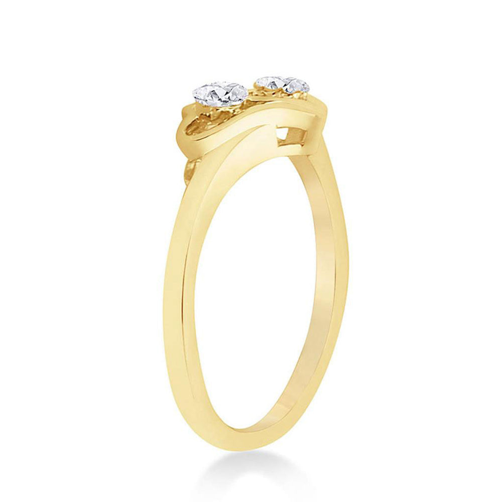 10kt Yellow Gold Womens Round Diamond Double Heart Ring 1/10 Cttw