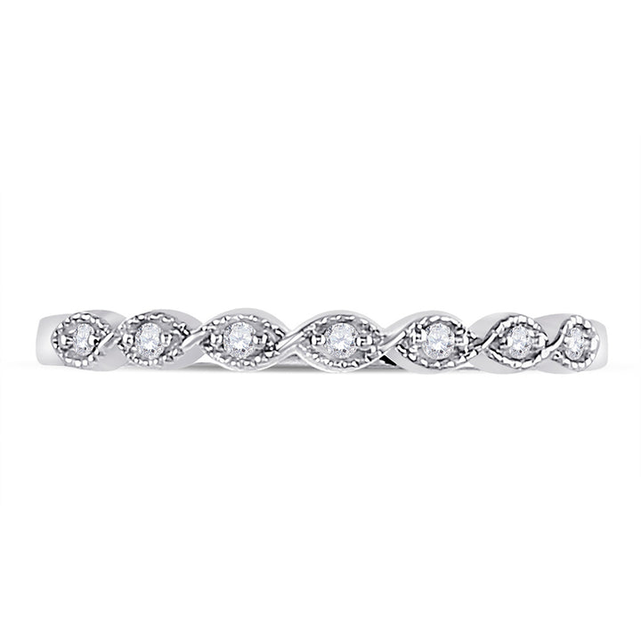 14kt White Gold Womens Round Diamond Classic Stackable Band Ring 1/20 Cttw