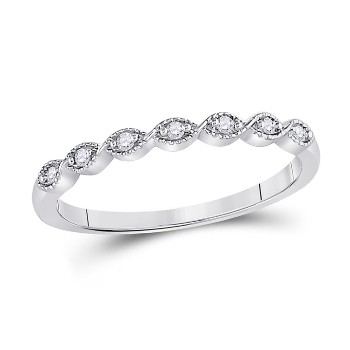 14kt White Gold Womens Round Diamond Classic Stackable Band Ring 1/20 Cttw