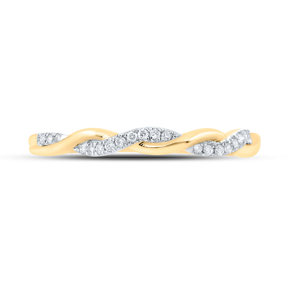 10kt Yellow Gold Womens Round Diamond Twist Stackable Band Ring 1/12 Cttw