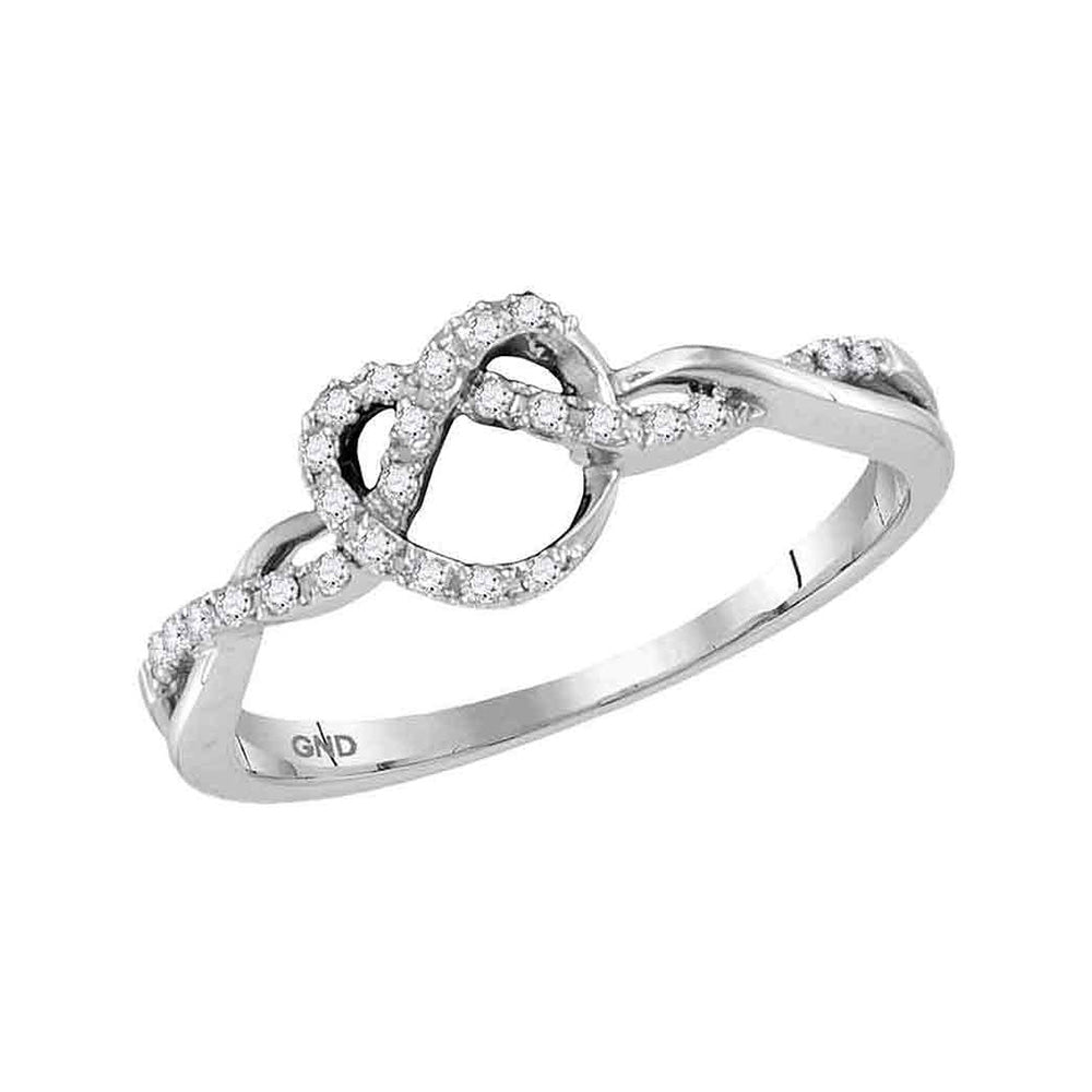 10kt White Gold Womens Round Diamond Heart Pretzel Ring 1/8 Cttw