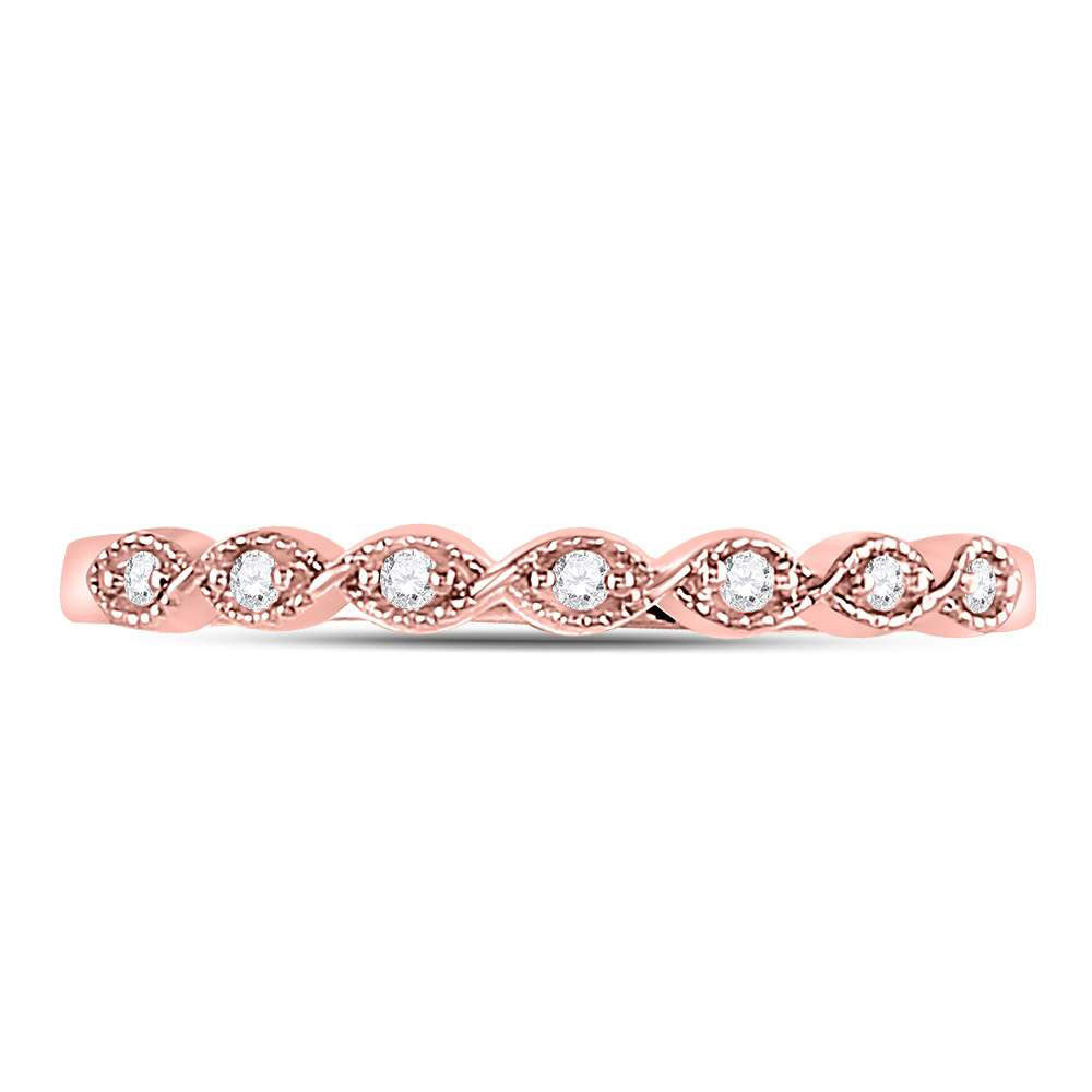 14kt Rose Gold Womens Round Diamond Stackable Band Ring 1/20 Cttw