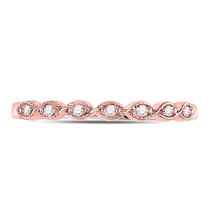 14kt Rose Gold Womens Round Diamond Stackable Band Ring 1/20 Cttw