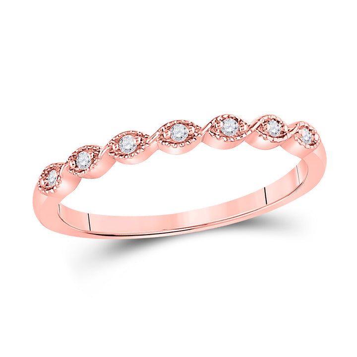 14kt Rose Gold Womens Round Diamond Stackable Band Ring 1/20 Cttw