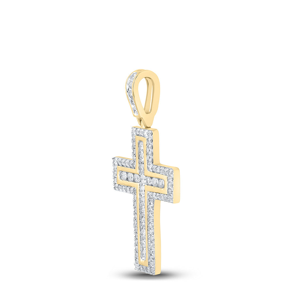 10kt Yellow Gold Womens Round Diamond Cross Pendant 1 Cttw