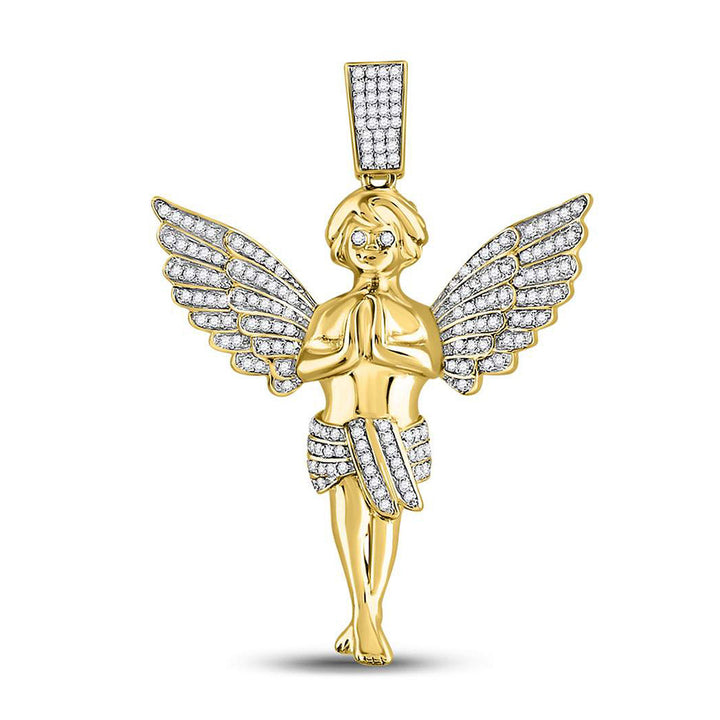 10kt Yellow Gold Mens Round Diamond Angel Charm Pendant 3/8 Cttw