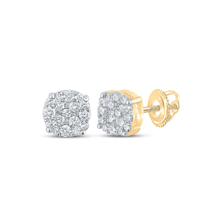 10kt Yellow Gold Mens Round Diamond Cluster Earrings 1/5 Cttw