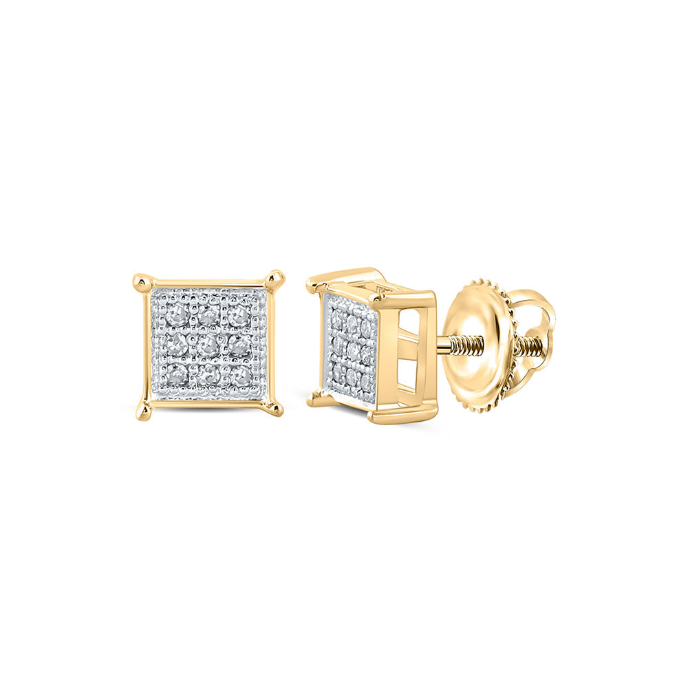 10kt Yellow Gold Mens Round Diamond Square Earrings 1/20 Cttw