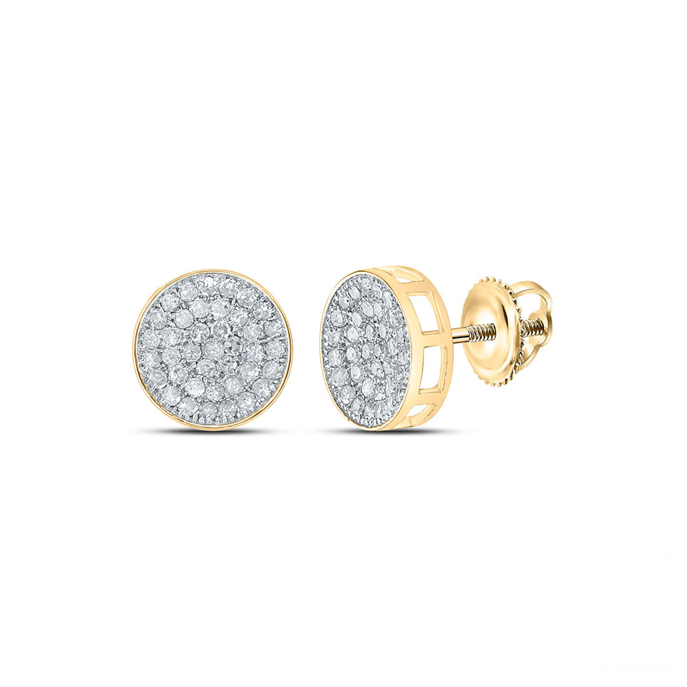 10kt Yellow Gold Mens Round Diamond Circle Disk Cluster Earrings 1/2 Cttw