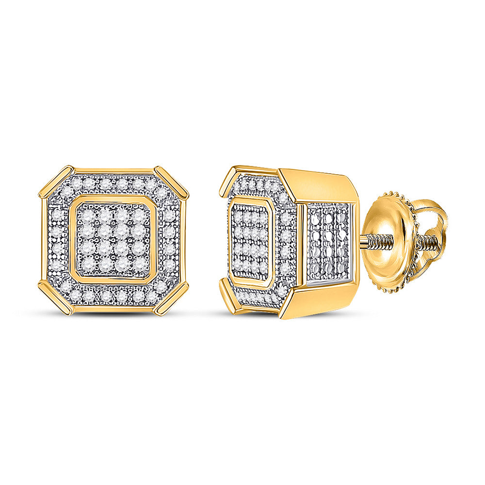 10kt Yellow Gold Mens Round Diamond Square Cluster Earrings 1/4 Cttw