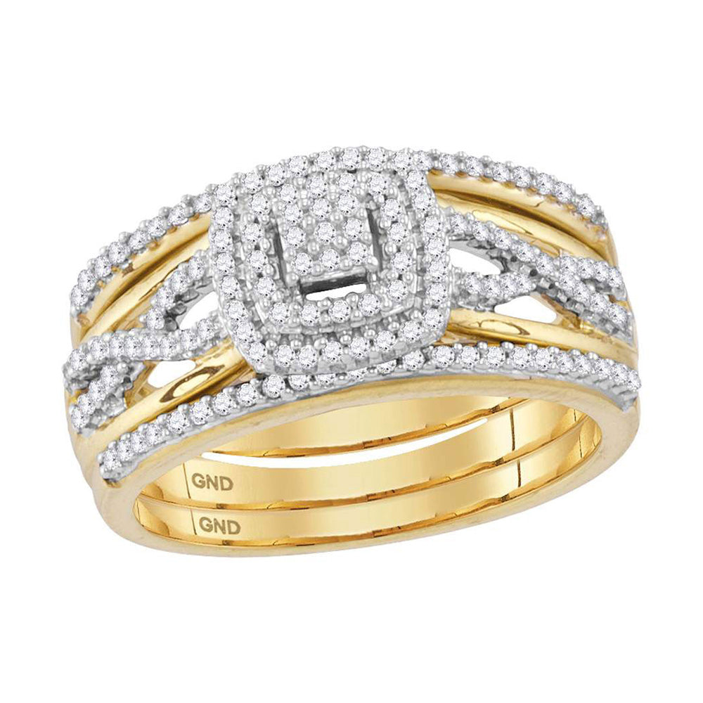 10kt Yellow Gold Round Diamond Bridal Wedding Ring Band Set 3/8 Cttw