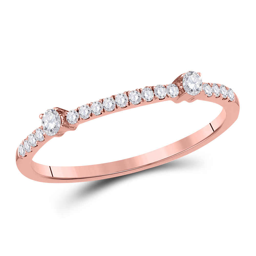 10kt Rose Gold Womens Round Diamond Single Row Stackable Band Ring 1/6 Cttw