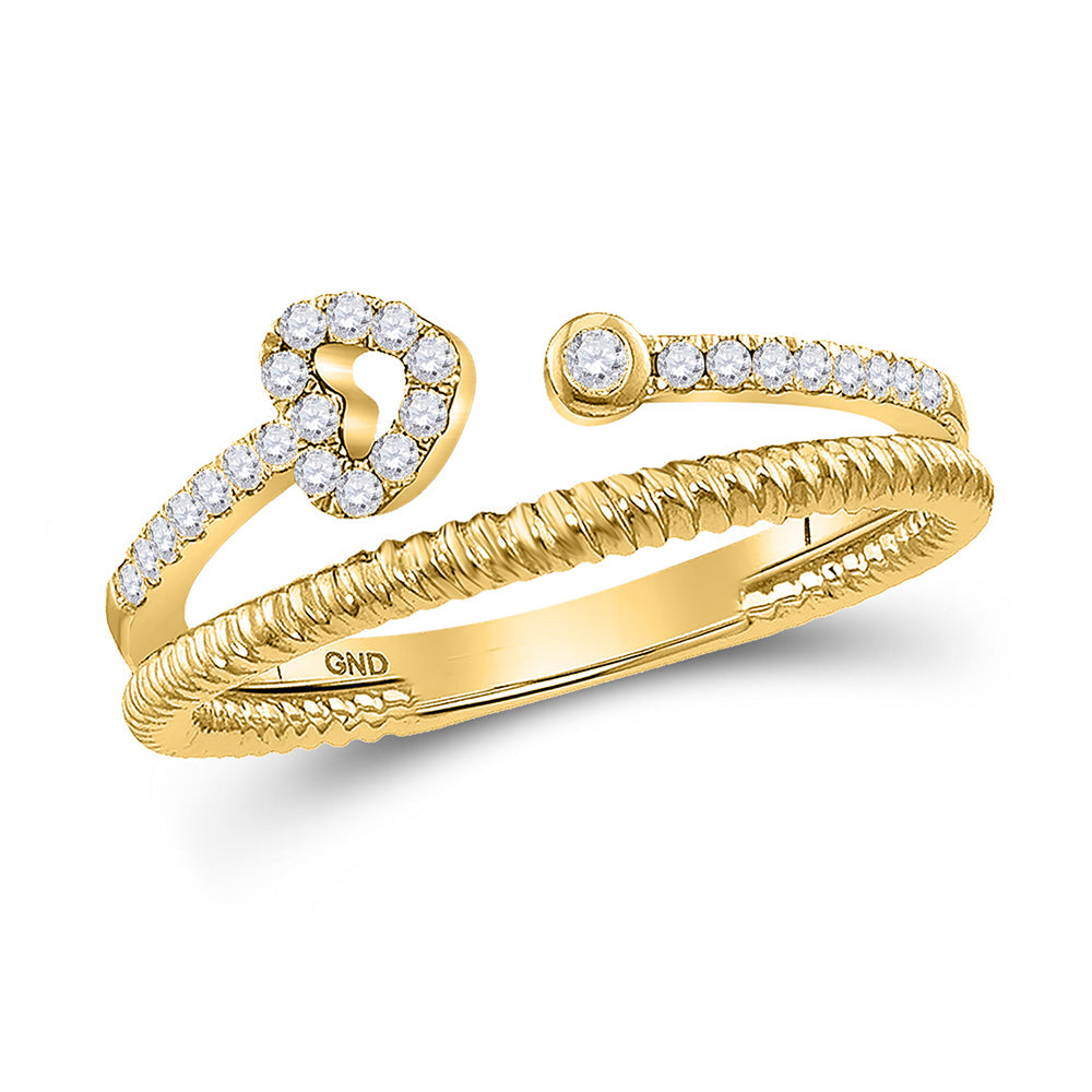 10kt Yellow Gold Womens Round Diamond Heart Stackable Band Ring 1/6 Cttw