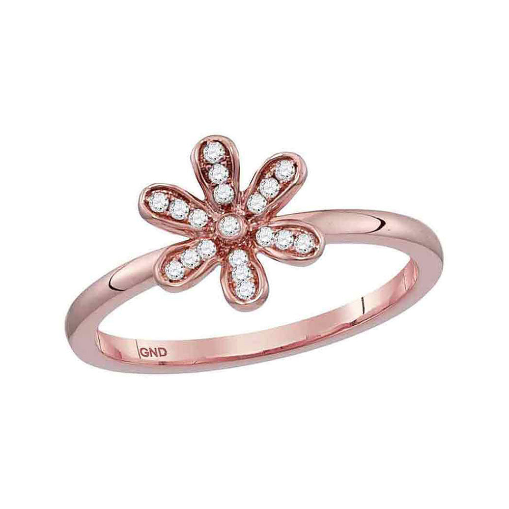 10kt Rose Gold Womens Round Diamond Flower Floral Stackable Band Ring 1/8 Cttw