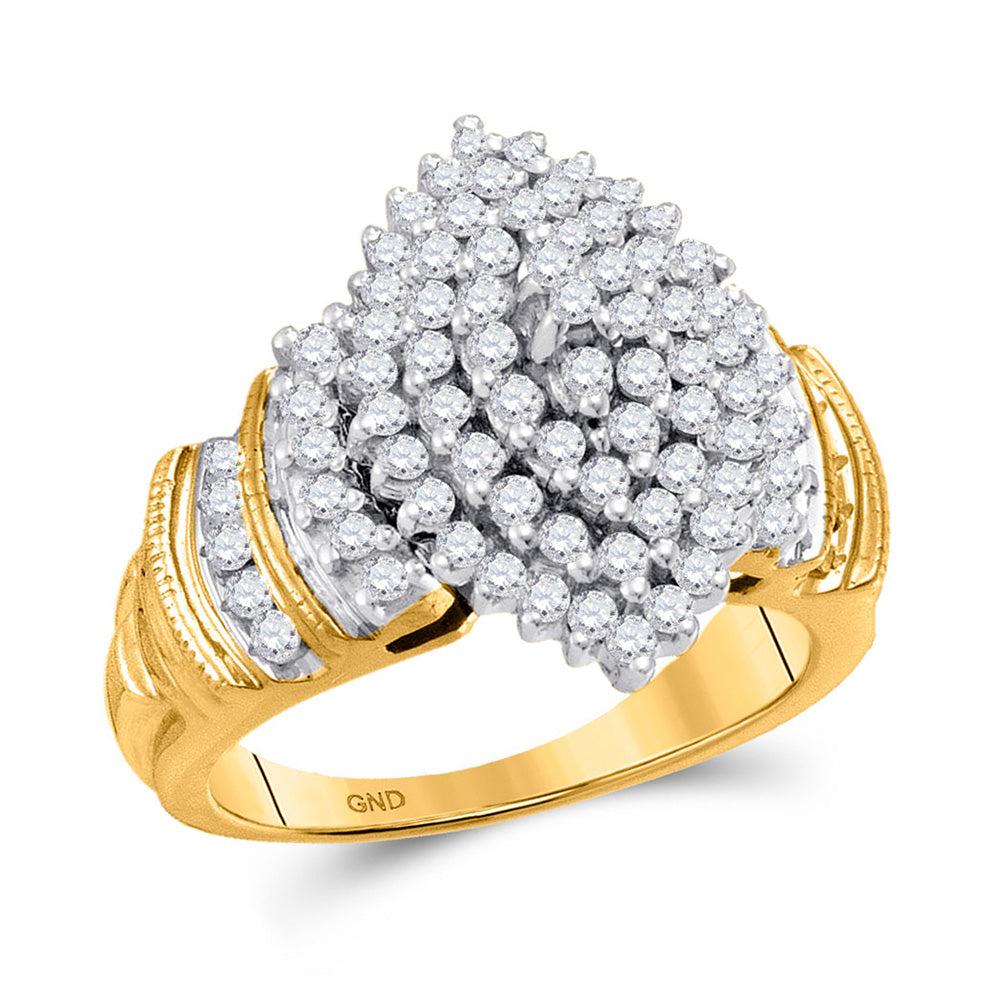 10kt Yellow Gold Womens Round Diamond Cluster Ring 1 Cttw