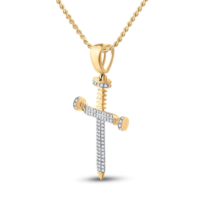 10kt Yellow Gold Mens Round Diamond Nail Cross Charm Pendant 3/8 Cttw