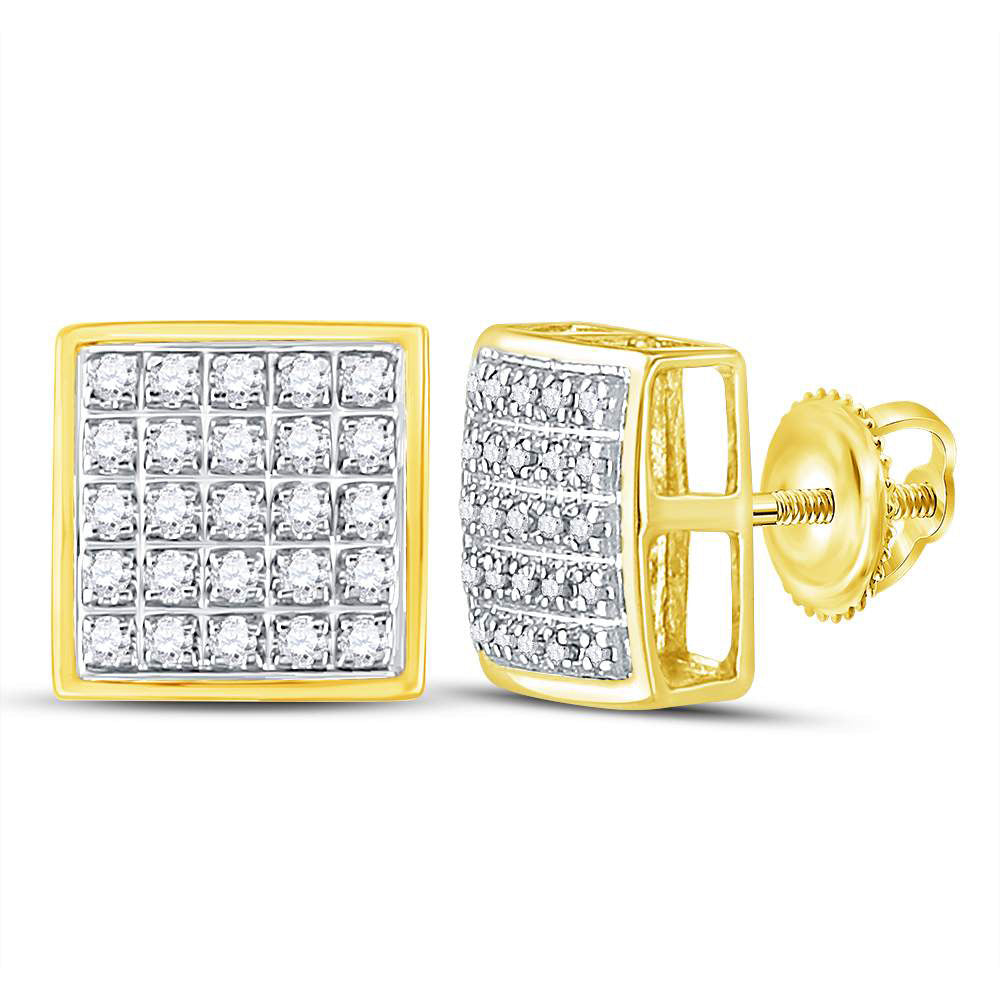 10kt Yellow Gold Mens Round Diamond Square Cluster Earrings 1/6 Cttw