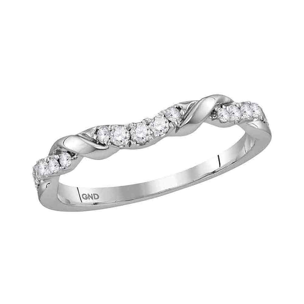 10kt White Gold Womens Round Diamond Stackable Band Ring 1/5 Cttw