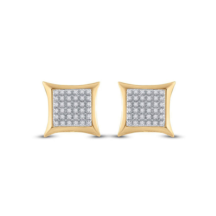 10kt Yellow Gold Mens Round Diamond Kite Square Earrings 1/5 Cttw