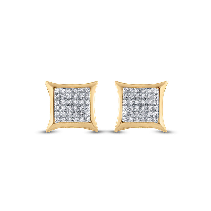 10kt Yellow Gold Mens Round Diamond Kite Square Earrings 1/5 Cttw