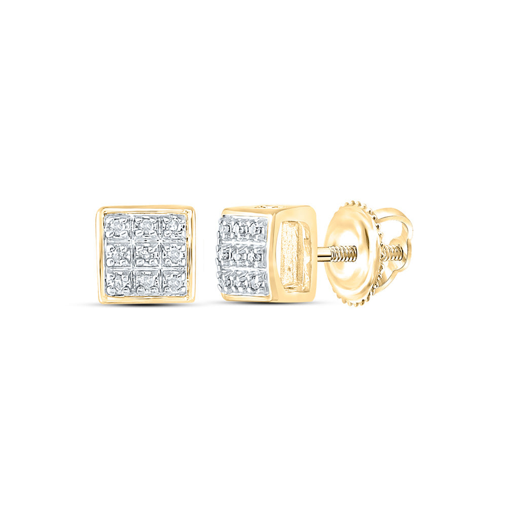 10kt Yellow Gold Mens Round Diamond Square Earrings 1/20 Cttw