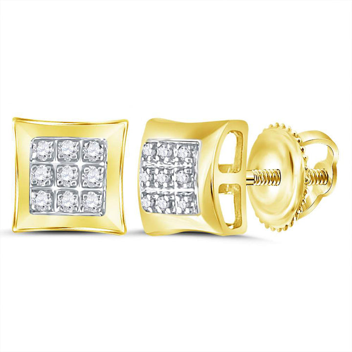 10kt Yellow Gold Mens Round Diamond Square Cluster Earrings 1/20 Cttw