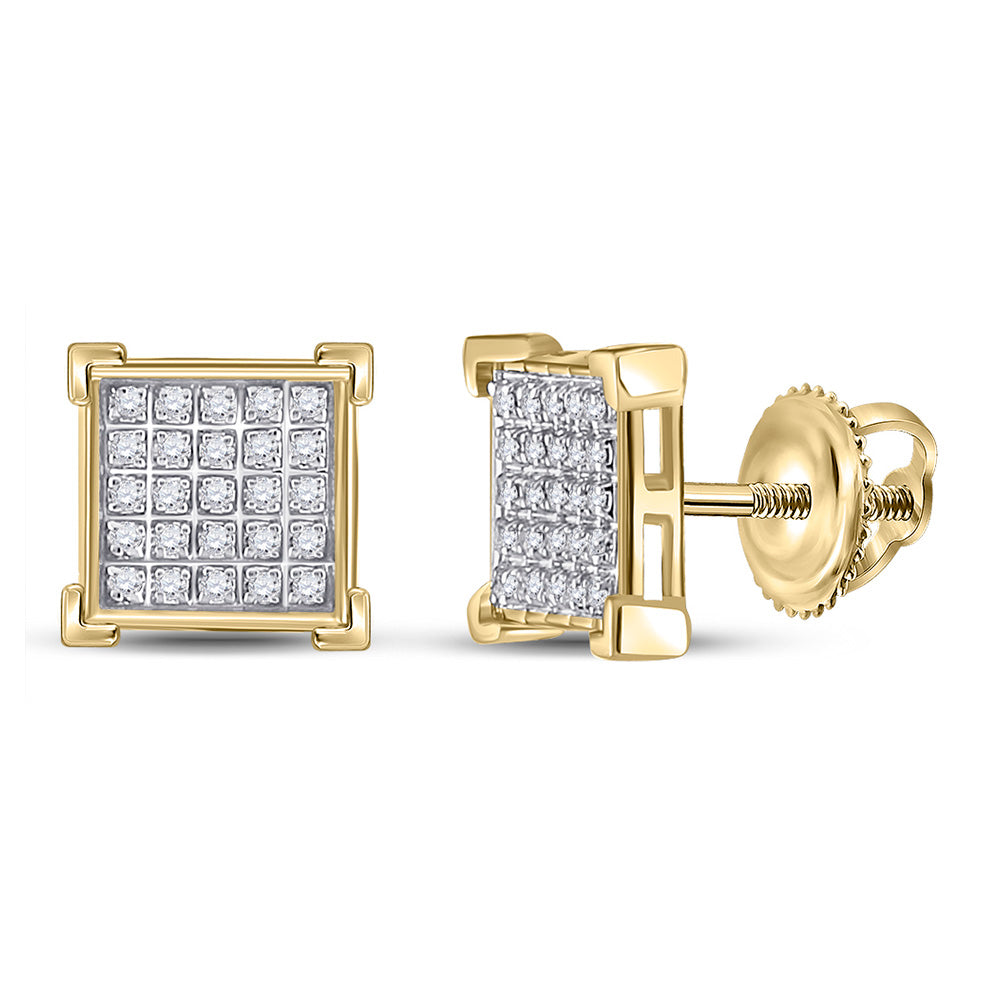 10kt Yellow Gold Mens Round Diamond Square Earrings 1/6 Cttw