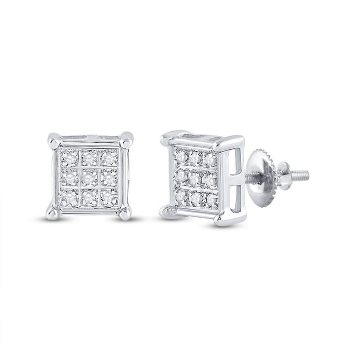 10kt White Gold Womens Round Diamond Square Earrings 1/20 Cttw