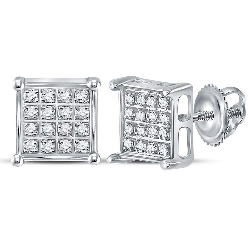 10kt White Gold Womens Round Diamond Square Earrings 1/10 Cttw