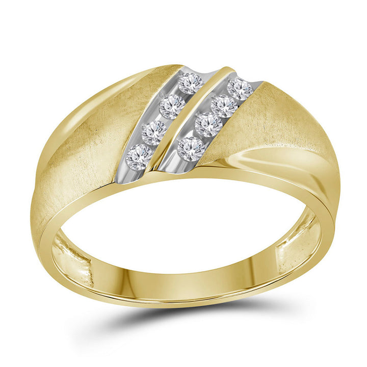 10kt Yellow Gold Mens Round Diamond Wedding Double Row Band Ring 1/4 Cttw