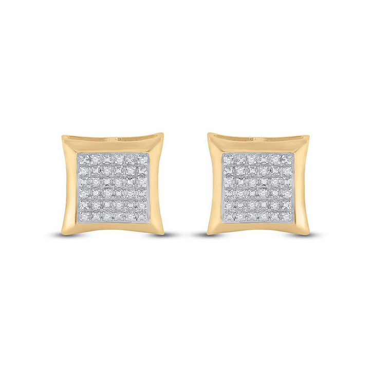 10kt Yellow Gold Mens Round Diamond Kite Square Earrings 1/12 Cttw