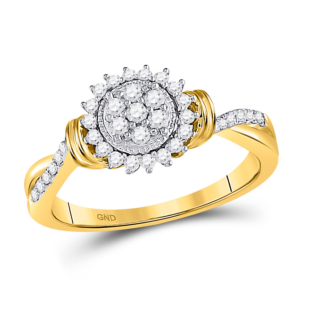 10kt Yellow Gold Womens Round Diamond Circle Flower Cluster Ring 1/3 Cttw