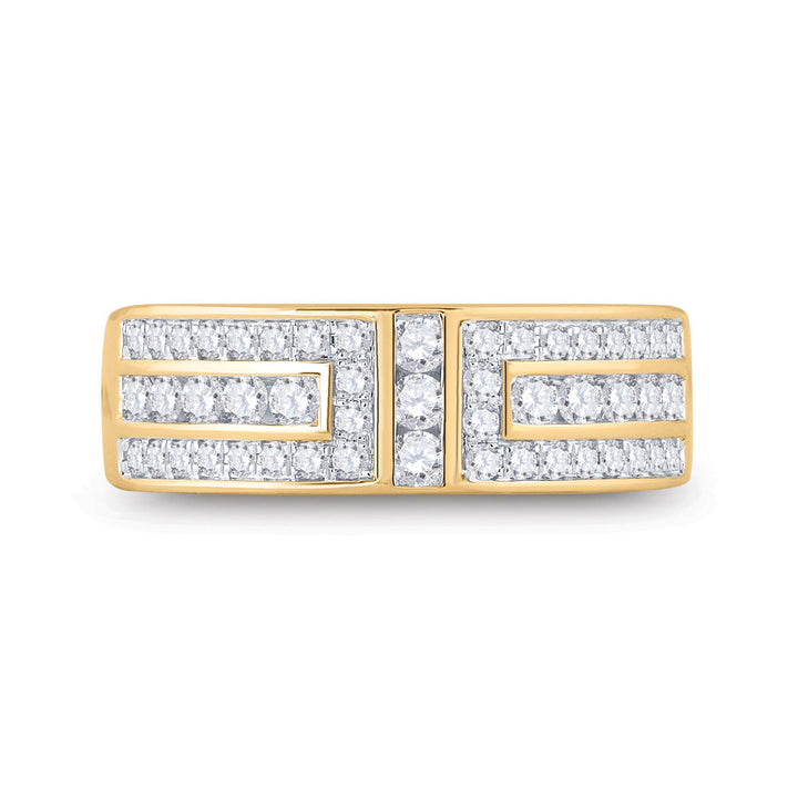 14kt Yellow Gold Mens Round Diamond Symmetrical Wedding Band Ring 1 Cttw