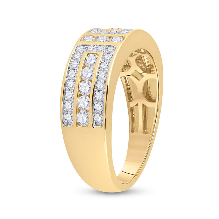 14kt Yellow Gold Mens Round Diamond Symmetrical Wedding Band Ring 1 Cttw