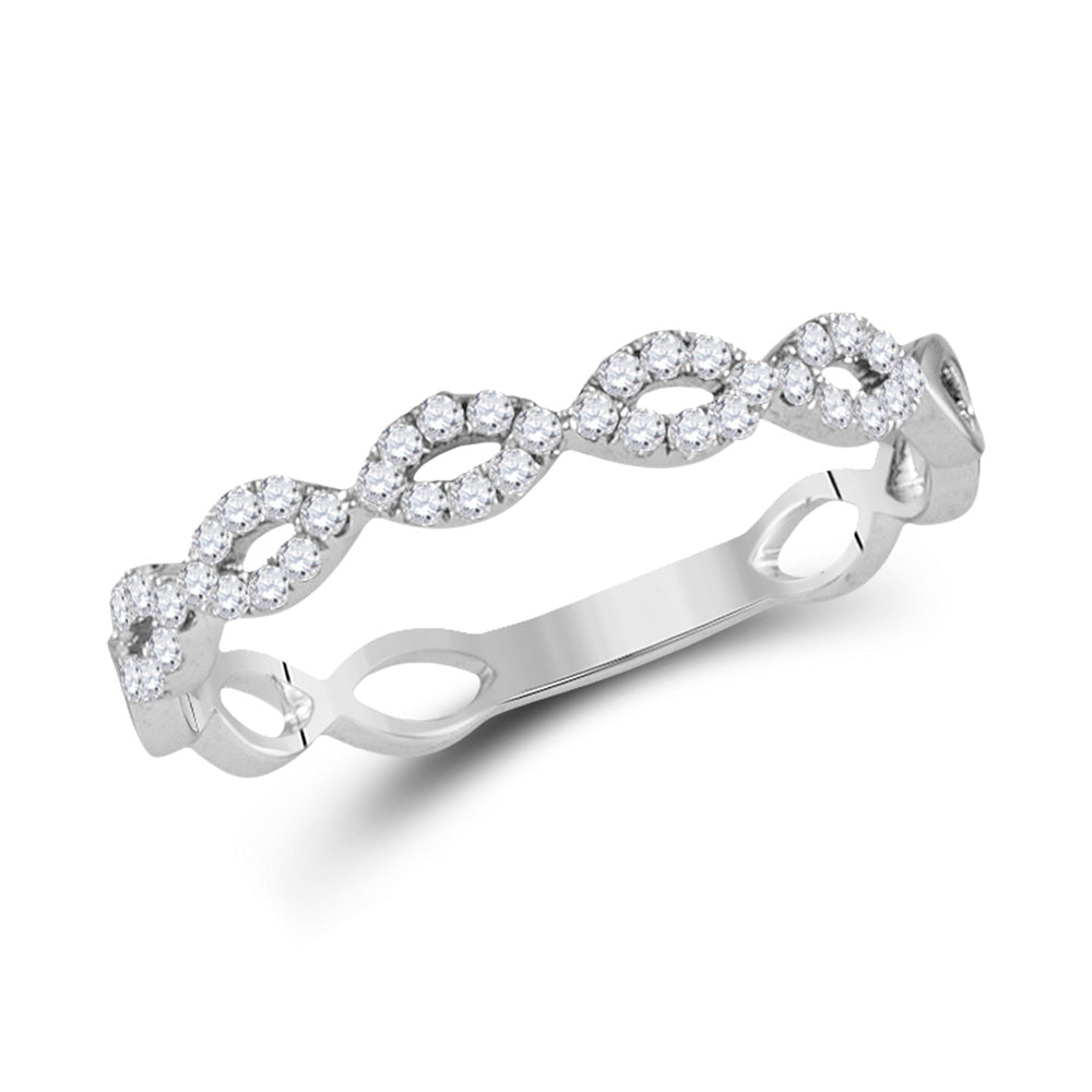 10kt White Gold Womens Round Diamond Twist Stackable Band Ring 1/5 Cttw