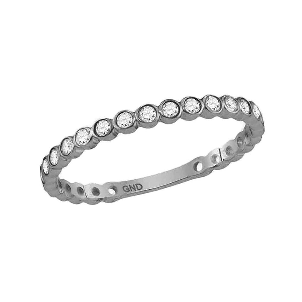 10kt White Gold Womens Round Diamond Bezel Set Stackable Band Ring 1/5 Cttw