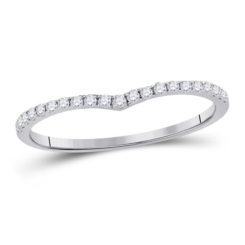 10kt White Gold Womens Round Diamond Chevron Stackable Band Ring 1/6 Cttw