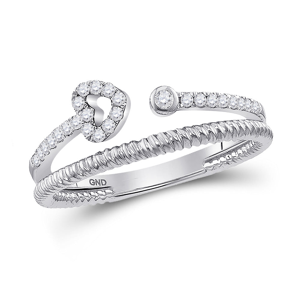 10kt White Gold Womens Round Diamond Heart Stackable Band Ring 1/6 Cttw