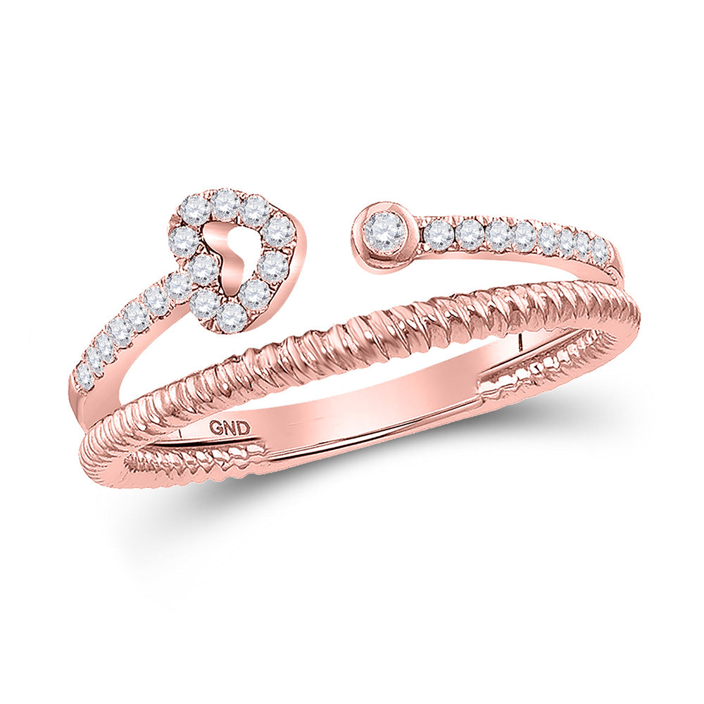 10kt Rose Gold Womens Round Diamond Heart Stackable Band Ring 1/6 Cttw