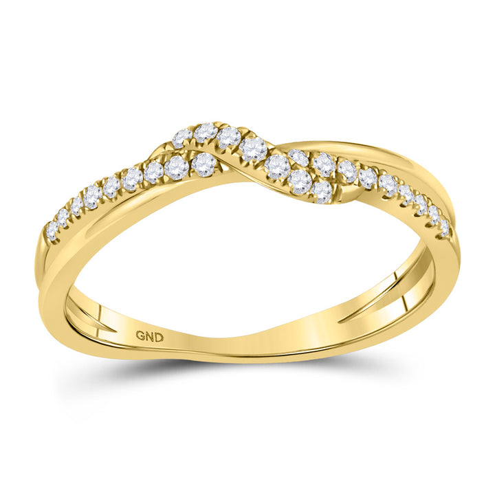 10kt Yellow Gold Womens Round Diamond Crossover Stackable Band Ring 1/6 Cttw