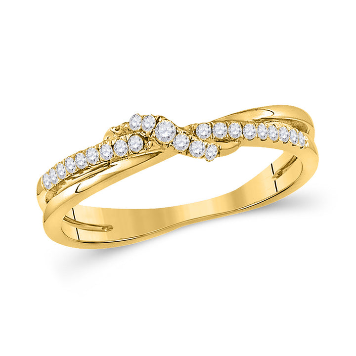 10kt Yellow Gold Womens Round Diamond Crossover Stackable Band Ring 1/6 Cttw