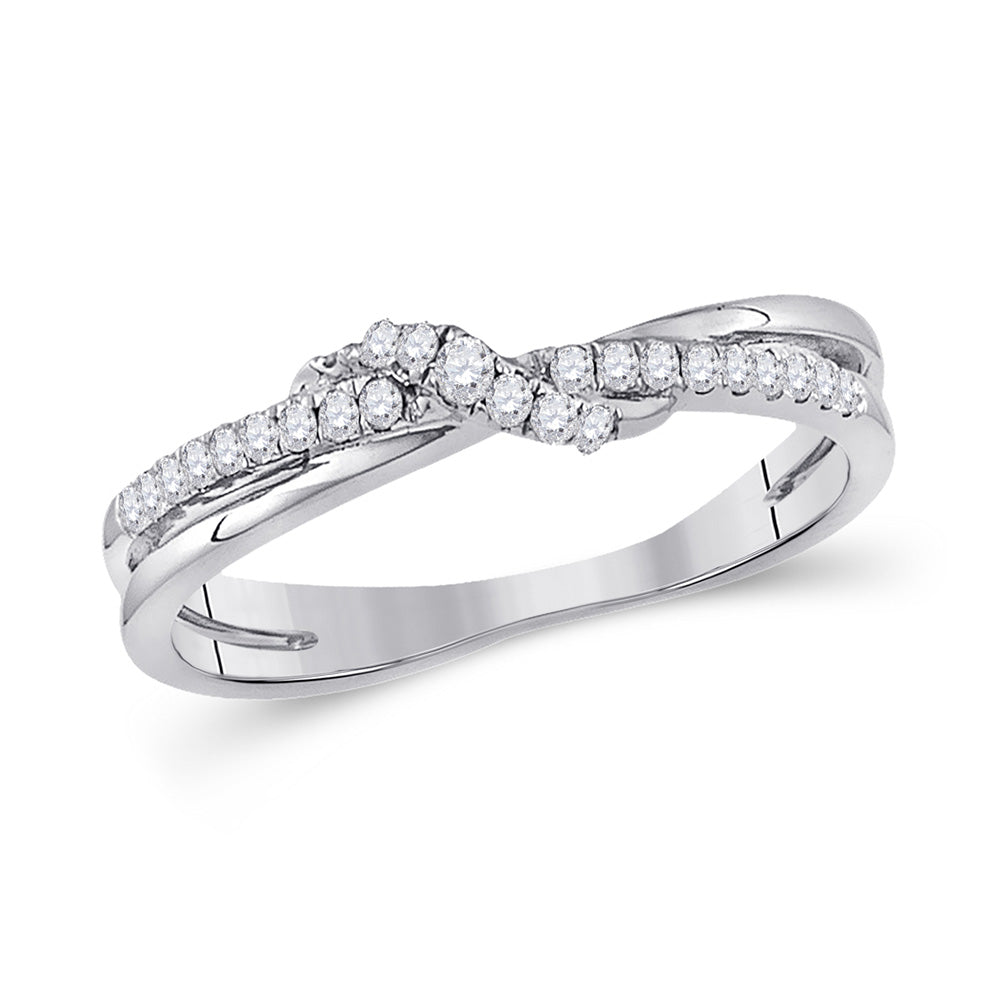 10kt White Gold Womens Round Diamond Crossover Stackable Band Ring 1/6 Cttw