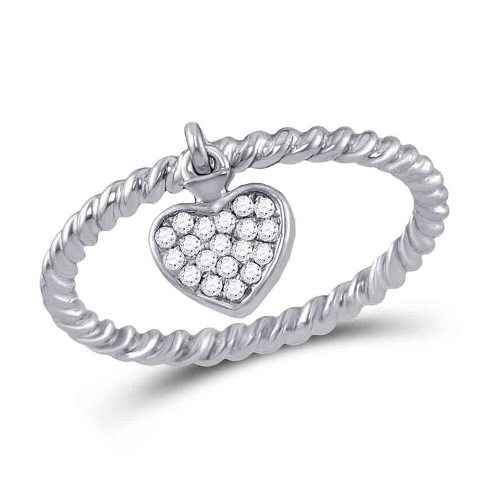 10kt White Gold Womens Round Diamond Heart Dangle Stackable Band Ring 1/10 Cttw