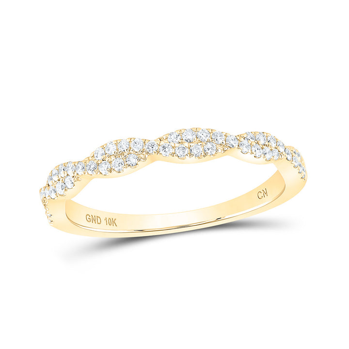 10kt Yellow Gold Womens Round Diamond Twist Stackable Band Ring 1/4 Cttw